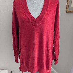 Moth Sweater Tunic Ruffle Sides V Neck Relaxed Fit Wool Blend
